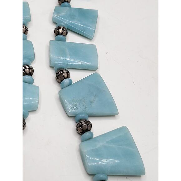 Amazonite Statement Necklace Silver Tone Beads Toggle Clasp 23" Artisan - Picture 9 of 12